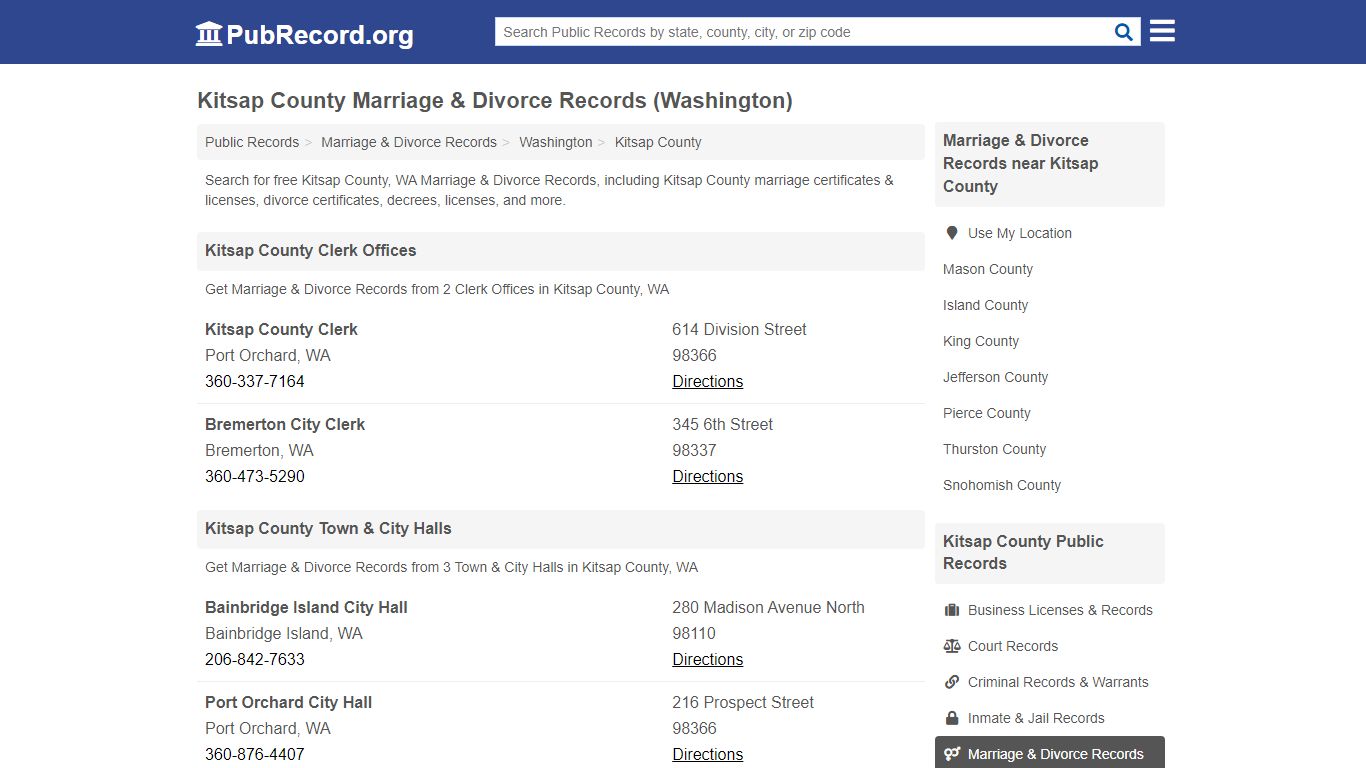 Kitsap County Marriage & Divorce Records (Washington)